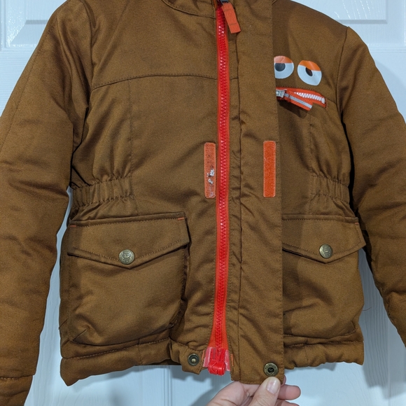 Cat & Jack Brown Hooded Winter Jacket with Monster Eye Design in Size 3T - Picture 8 of 12